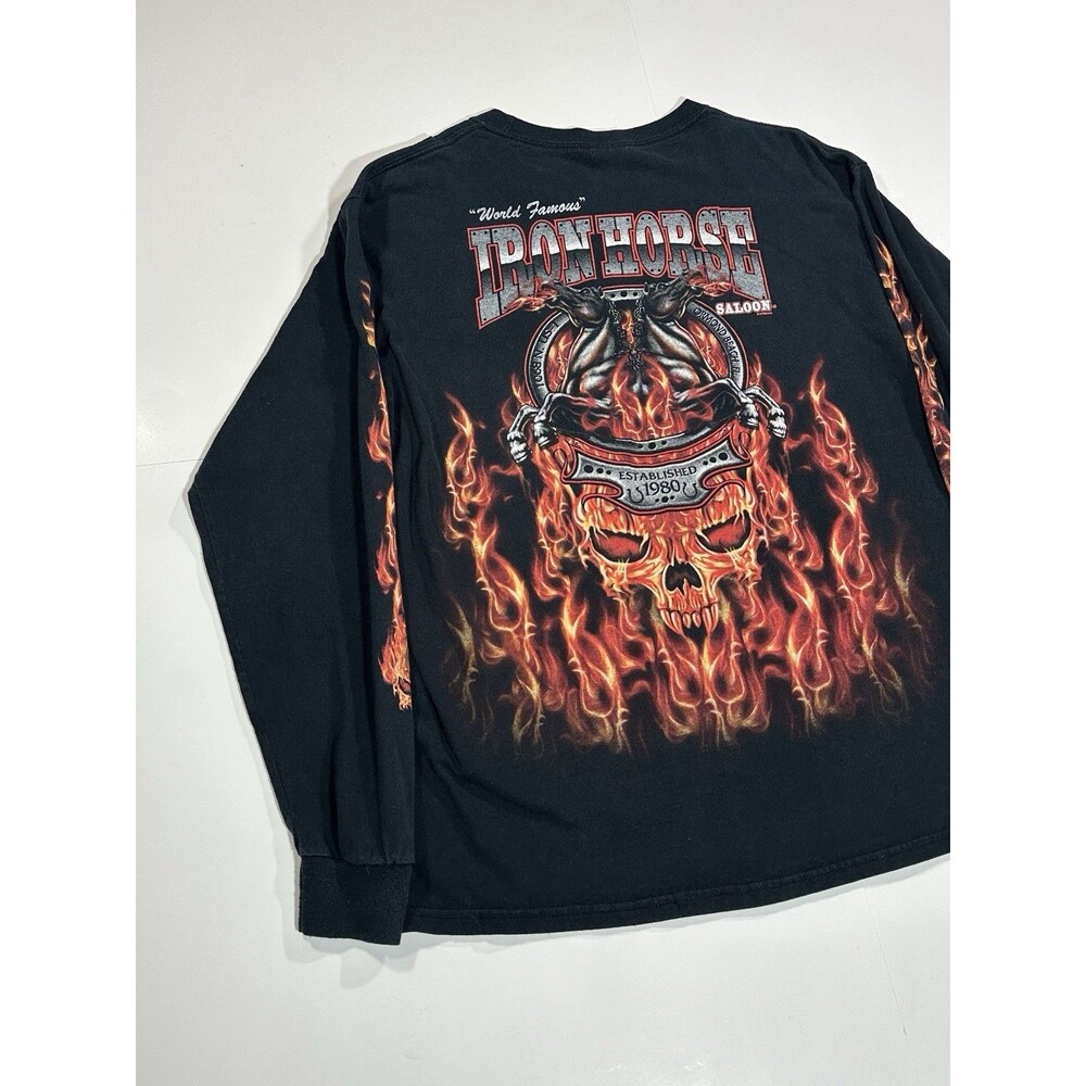 Vintage Iron Horse Saloon Bike Week 2008 Skull Flame Long Sleeve T-Shirt Men’s L - Picture 8 of 11